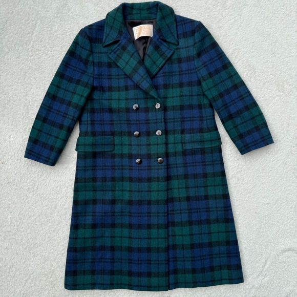 Pendleton Jackets & Blazers - Vintage 70s Pendleton Pea Coat Tartan Plaid Green Black Lined Women 14 USA PNW